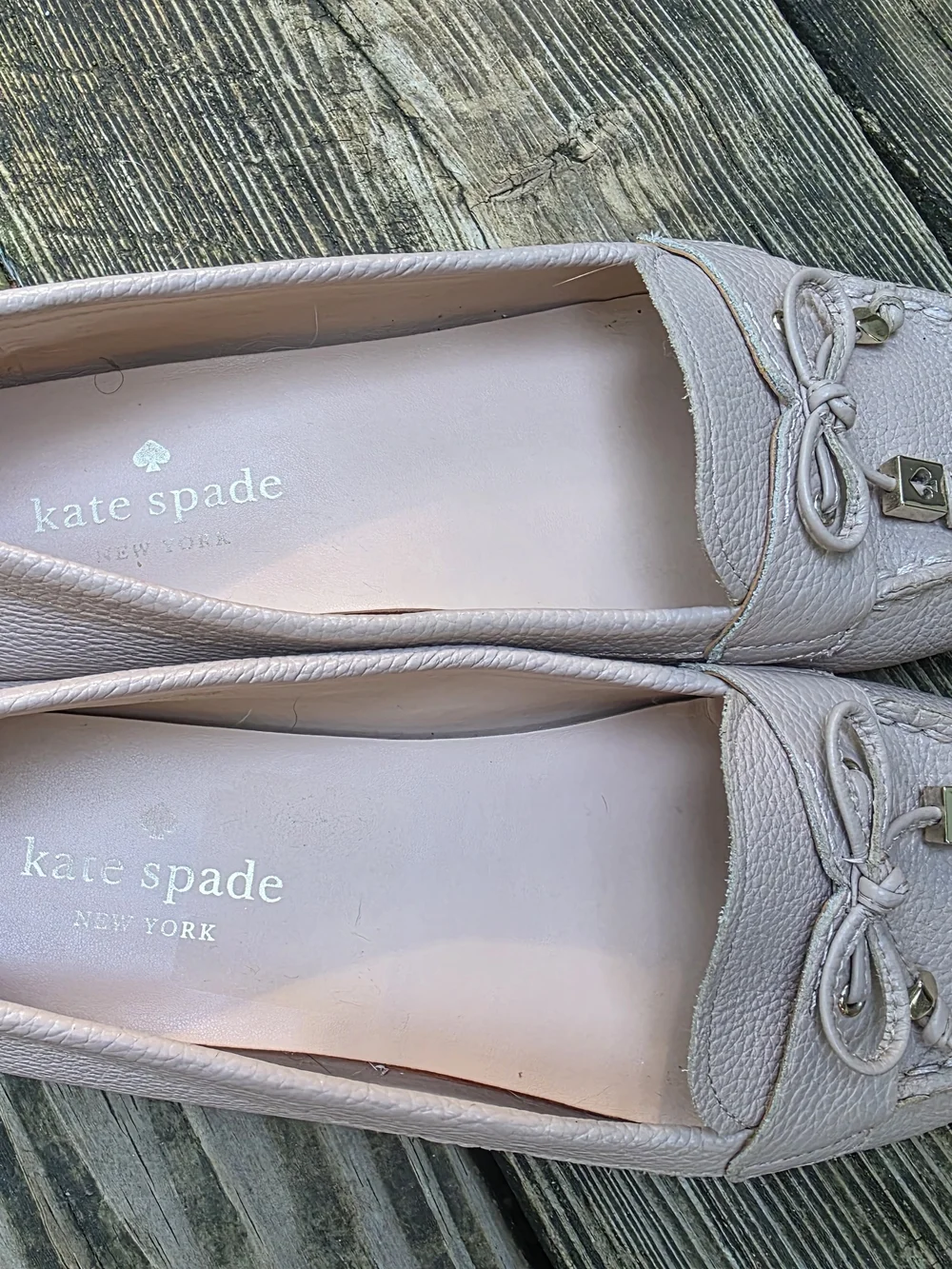 Kate Spade Cheshire Tie Moccasin Loafers Pink Pebble Leather Size 7B
